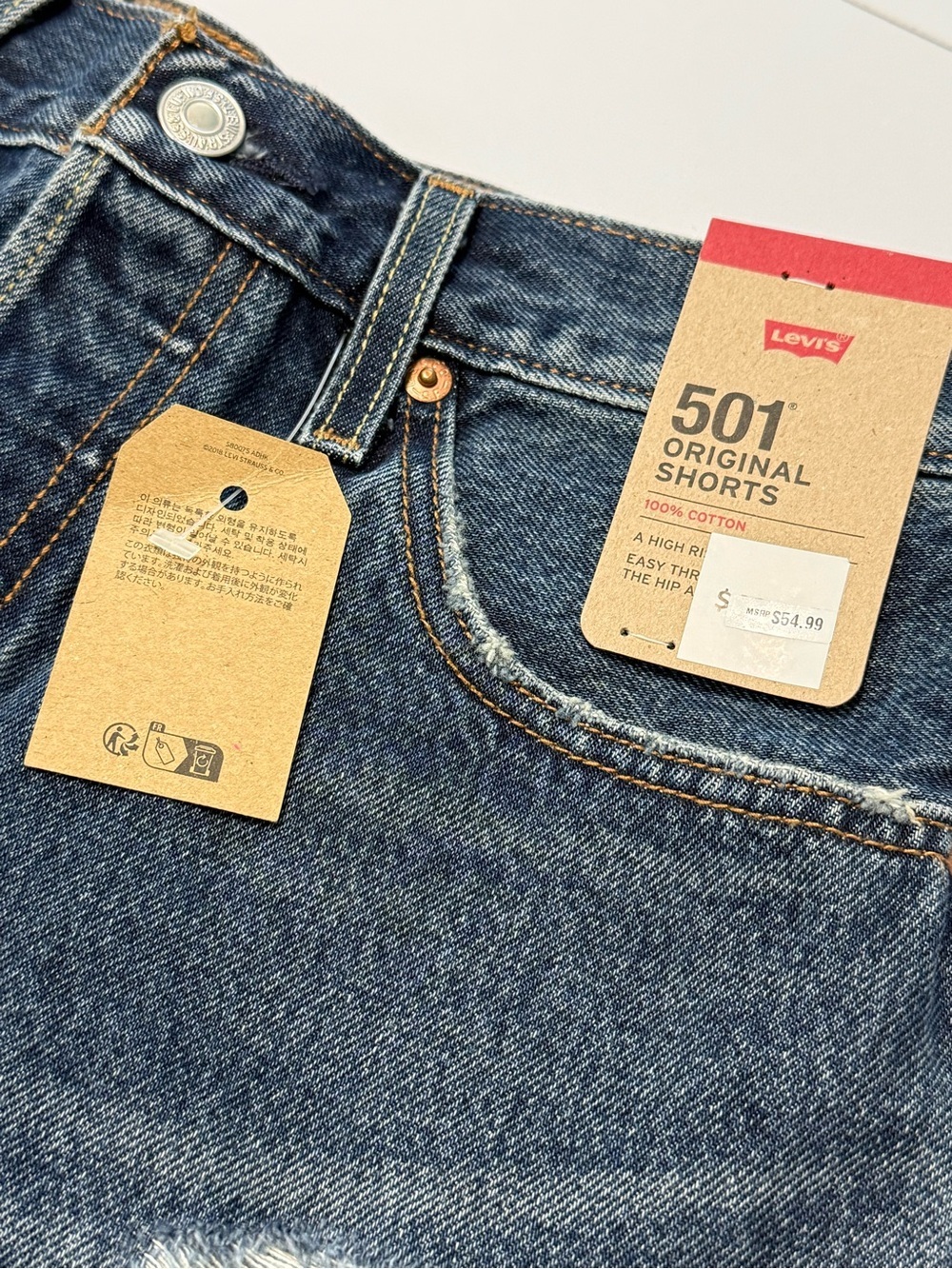 Levi’s 501 Original Distressed Denim Shorts High Rise Cutoff Sz 27 Dark Wash NWT - Picture 7 of 11